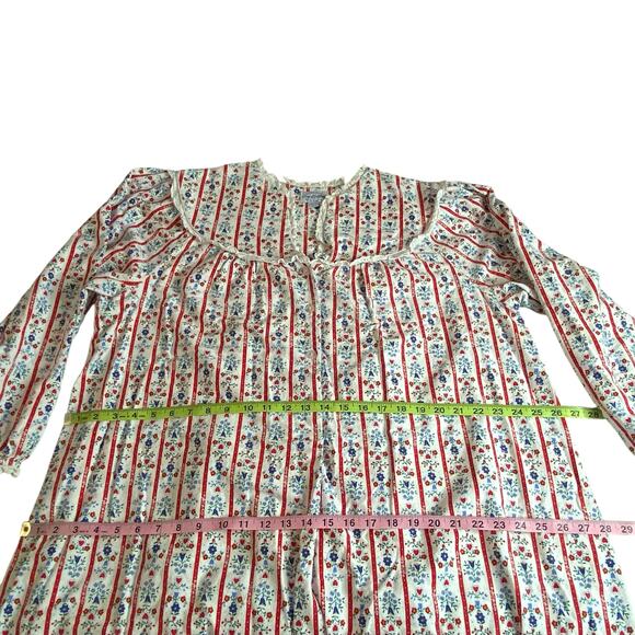 Lanz of Sazburg Long Flannel Nightgown White Red Eyelet Hearts XL Cottagecore - Picture 13 of 16